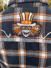 Load image into Gallery viewer, Sz M blue and orange plaid US Blues embroidered flannel