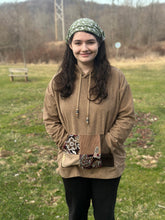 Load image into Gallery viewer, Sz L patchwork corduroy pullover hoodie