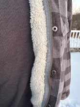 Load image into Gallery viewer, Sz XXL Touch of Grey plaid quilted flannel jacket with sherpa lining