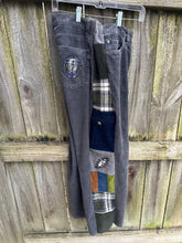 Load image into Gallery viewer, Side panel corduroy patchwork pants with custom appliqués