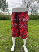 Load image into Gallery viewer, Sz XL red and black ombré SYF embroidered swim trunks