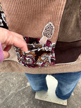Load image into Gallery viewer, Sz L patchwork corduroy pullover hoodie