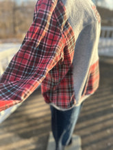 Load image into Gallery viewer, Sz M/L one of a kind heart flannel shirt crew neck rework
