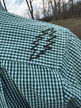 Load image into Gallery viewer, Sz XL Steal Your Luck plaid button down oxford with custom embroidery
