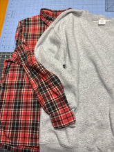 Load image into Gallery viewer, Sz M/L one of a kind heart flannel shirt crew neck rework
