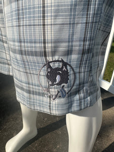 Sz 38 light blue plaid custom embroidered golf shorts