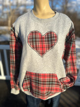 Load image into Gallery viewer, Sz M/L one of a kind heart flannel shirt crew neck rework
