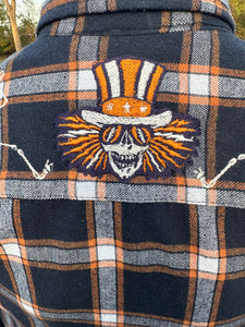 Sz M blue and orange plaid US Blues embroidered flannel