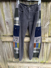 Load image into Gallery viewer, Side panel corduroy patchwork pants with custom appliqués
