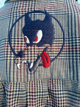 Load image into Gallery viewer, Sz L Dire wolf deep red and dark blue plaid embroidered button down
