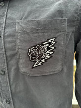 Load image into Gallery viewer, Sz M embroidered grey corduroy button up
