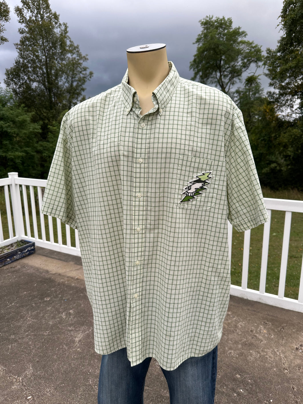 4XL Green plaid embroidered Terrapin button down