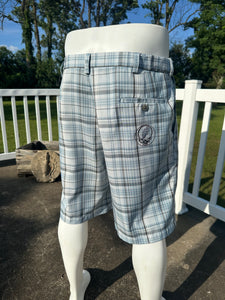 Sz 38 light blue plaid custom embroidered golf shorts