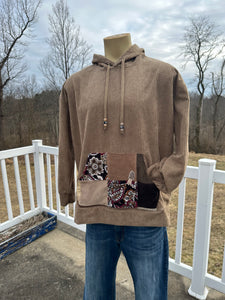 Sz L patchwork corduroy pullover hoodie