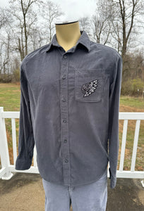 Sz M embroidered grey corduroy button up