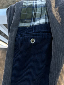 Side panel corduroy patchwork pants with custom appliqués