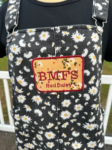 Sz XL Red Daisy denim overall dress