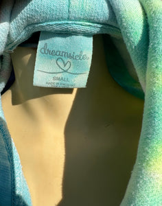 Sz S tie dyed pullover fleece hoodie with neon bear embroidery