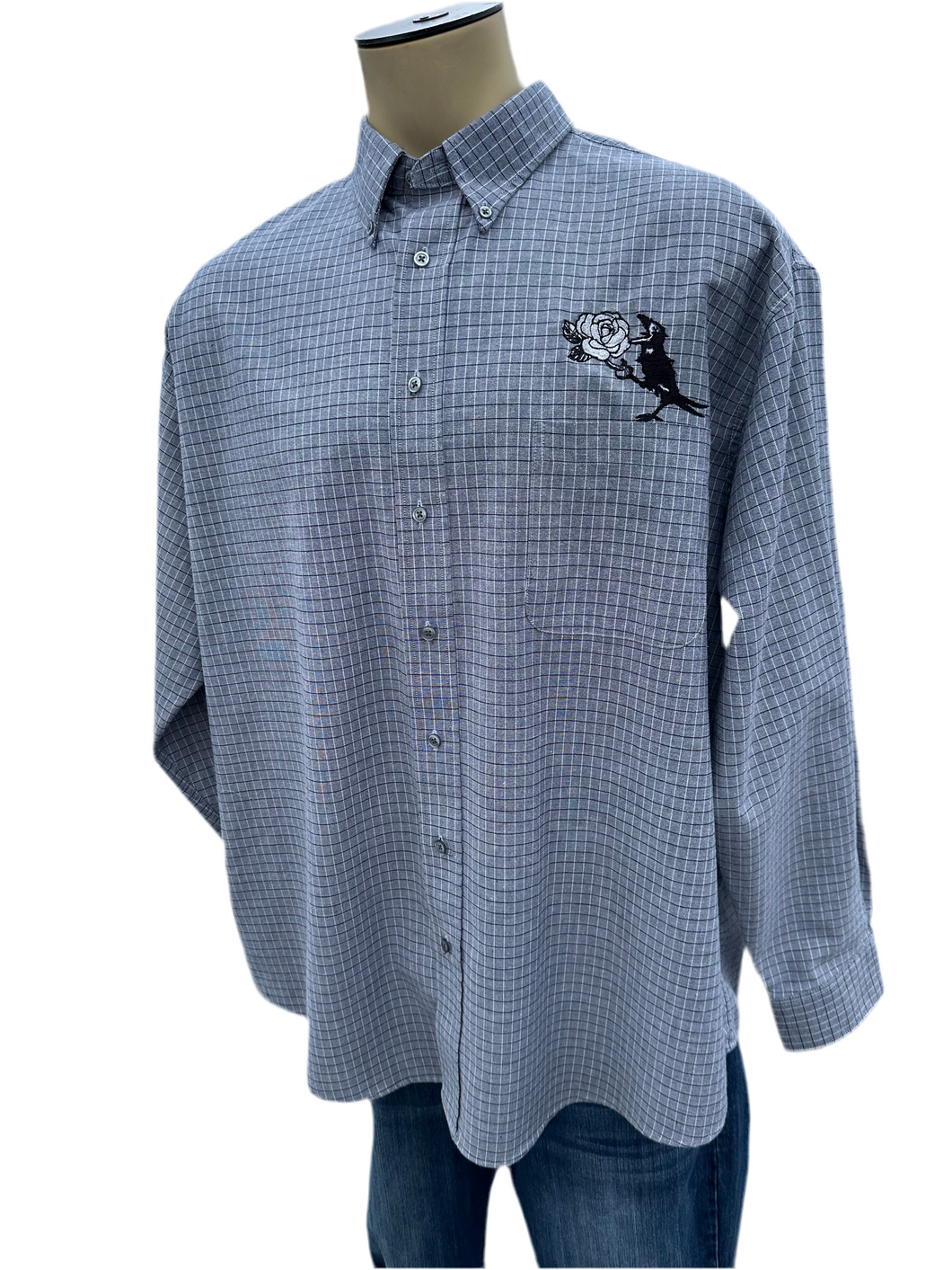Sz 2XL Black and grey embroidered button down
