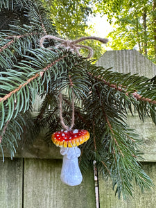 Amanita muscaria hand sculpted clay mushroom ornament