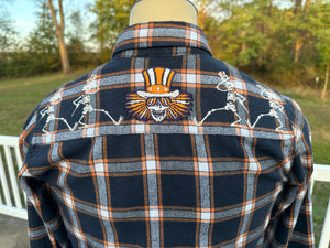 Sz M blue and orange plaid US Blues embroidered flannel