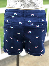 Load image into Gallery viewer, Women’s Sz 5 rainbow peace sign shorts
