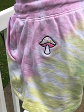 Load image into Gallery viewer, Sz M tie dyed embroidered mushroom shorts
