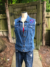 Load image into Gallery viewer, Rolling Stones upcycled Rock n Roll embroidered vest - women&#39;s Sz L
