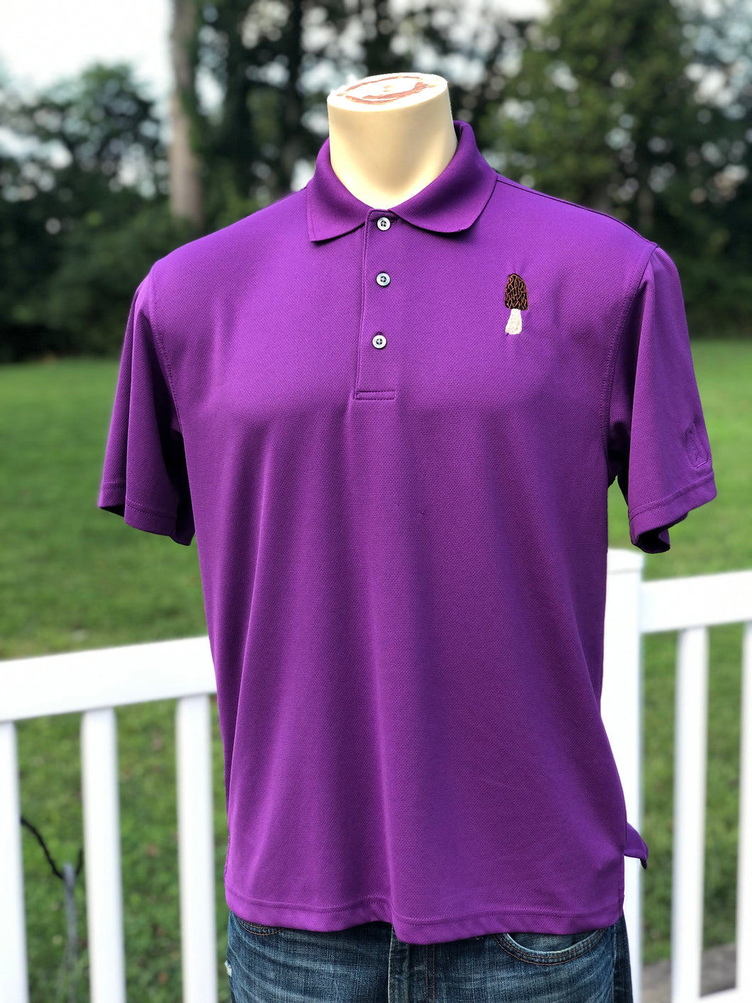 Sz M morel mushroom polo