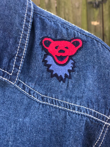 Sz Small embroidered denim bear pearl snap