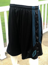 Load image into Gallery viewer, Sz XXL Black and teal blue bolt shorts
