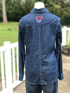 Sz Small embroidered denim bear pearl snap